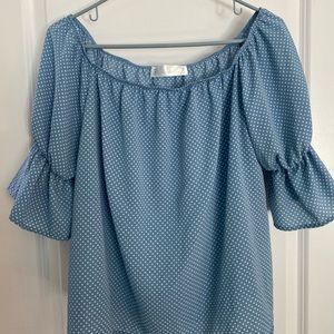 Wanderlux blue off the shoulder blouse, Sz L